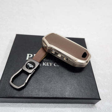 Kia Facelift 4 Button Key Exclusive Aluminium Alloy Leather Keycase with Holder & Rope Chain