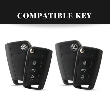Skoda/Volkswagen New Flip Key Carbon Abs Keycase with Chain