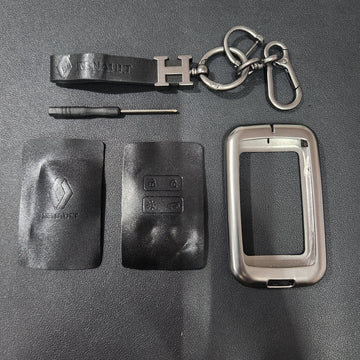 Renault New Key Metal Alloy Leather Keycase with Holder & Rope Chain