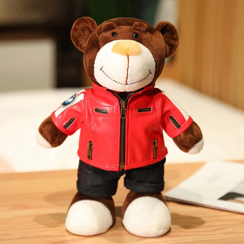30CM Super Cool Motorcycle Bear Doll Locomotive Teddy Bear Mini Helmet Bear