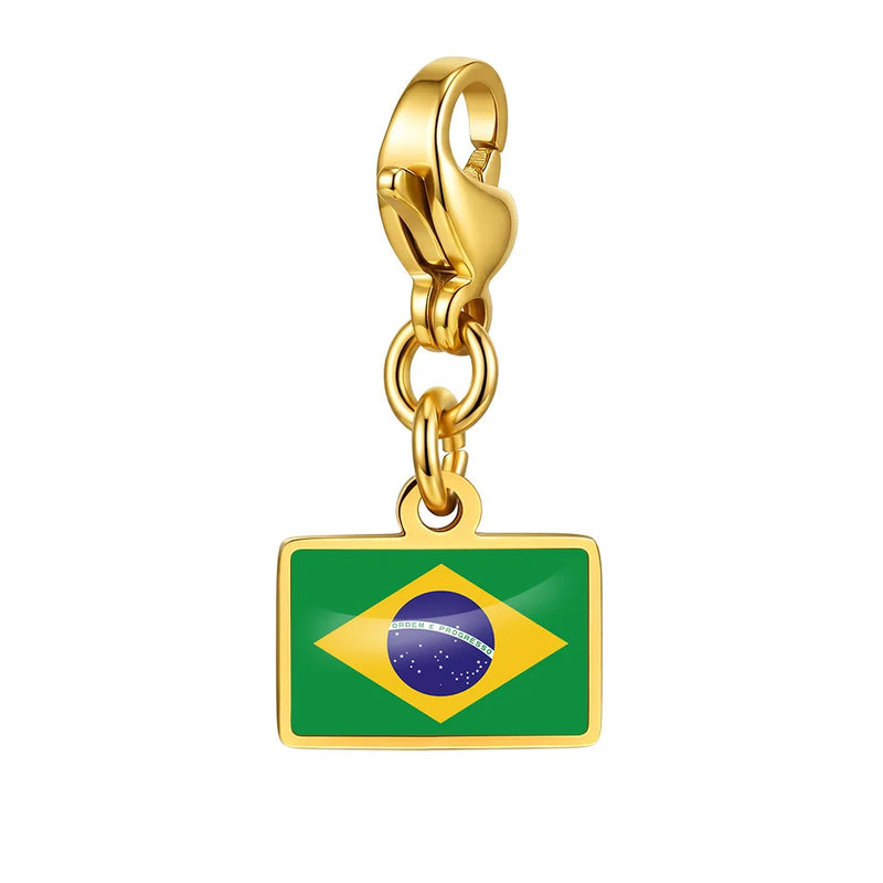 Country Flag Charms Stainless Steel Gold Plated