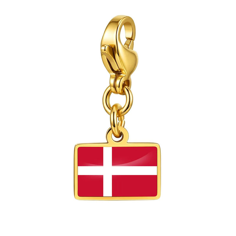 Country Flag Charms Stainless Steel Gold Plated