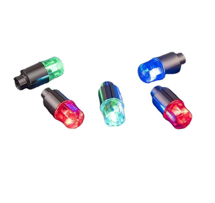 4 Pcs Set Glowing Tyre Valve Cover Red/Blue/Green Changing Color Light Glowing at Night Battery Included