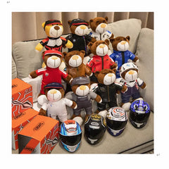 30CM Super Cool Motorcycle Bear Doll Locomotive Teddy Bear Mini Helmet Bear