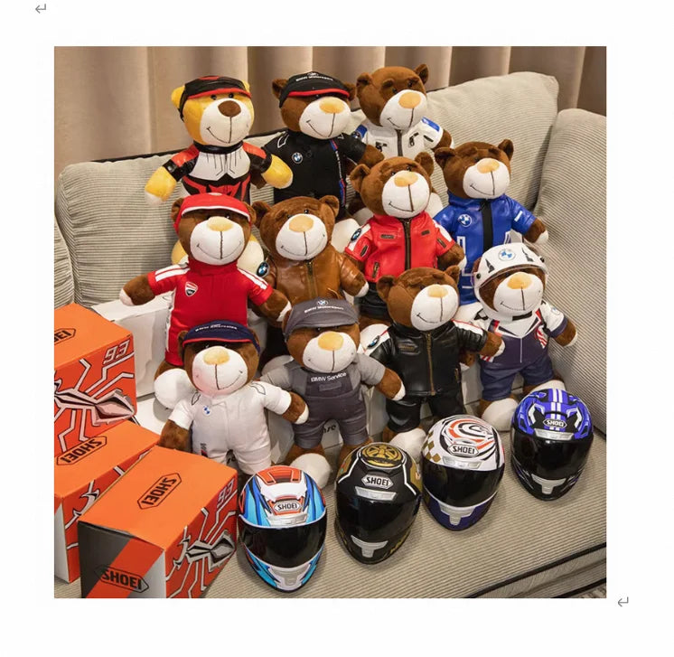 30CM Super Cool Motorcycle Bear Doll Locomotive Teddy Bear Mini Helmet Bear