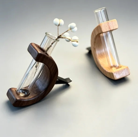 Black Walnut Wood Car Flower Vase Holder Ornaments Wooden Vent Clip 2 Pcs Set