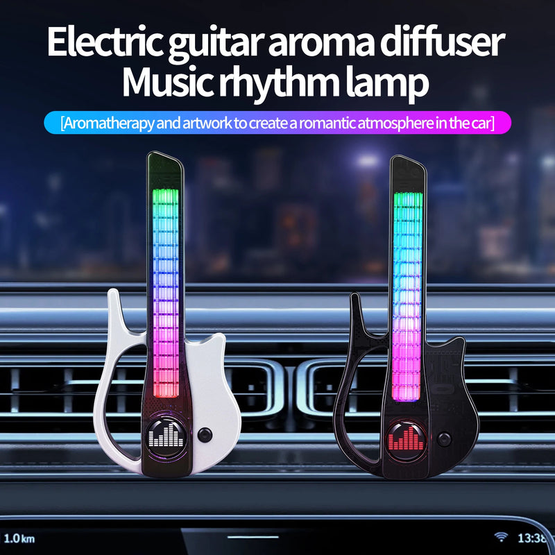 Auto Air Vent Guitar Shape RGB Sound Pickup Light Music Sync LED Ambient Car Interior Lamp