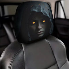 2pcs Modern Style Hooded Bright-Eyed Mysterious Portrait Pattern Car Headrest Covers