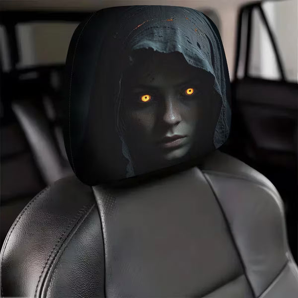 2pcs Modern Style Hooded Bright-Eyed Mysterious Portrait Pattern Car Headrest Covers