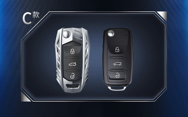 Skoda/Volkswagen Old Flip Key Armour Metal Alloy Keycase with Holder & Rope Chain