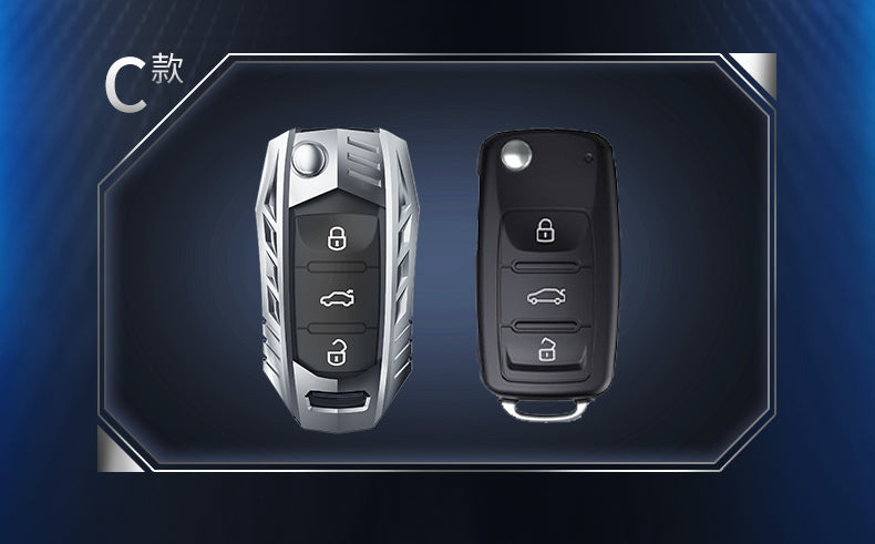 Skoda/Volkswagen Old Flip Key Armour Metal Alloy Keycase with Holder & Rope Chain
