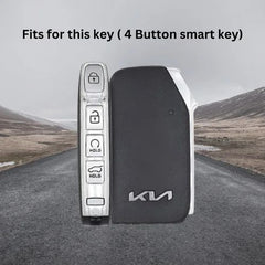 Kia Facelift (Keyless 4 Button Key) Luxury Metal Alloy Leather Keycase with Holder & Rope Chain