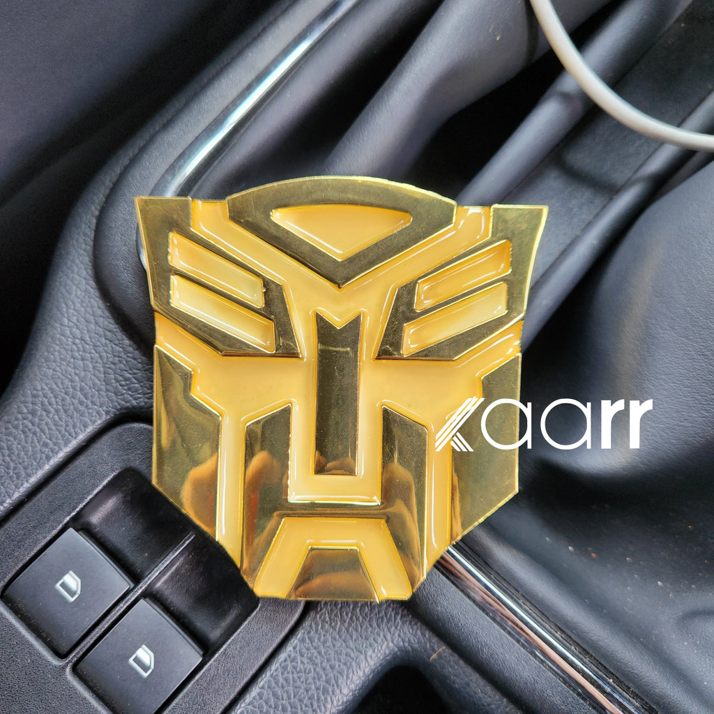 3D Transformer Autobot Radium Glow Metal Sticker Decal Gold (9.5x9 cm)