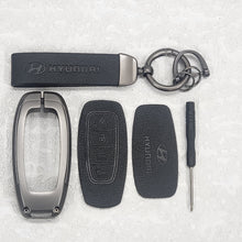 Load image into Gallery viewer, Hyundai Verna (4 Button) Key Luxury Metal Alloy Leather Keycase with Holder &amp; Rope Chain