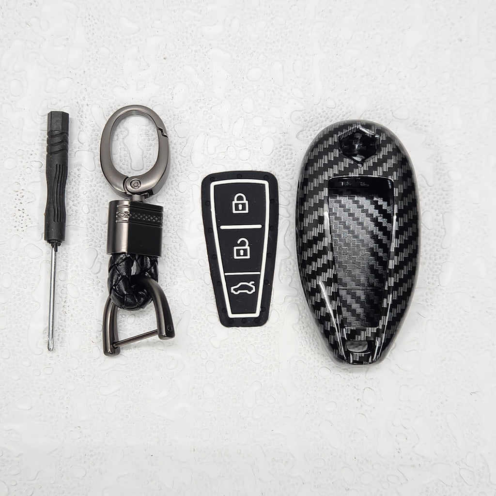 Suzuki 3 Button Key (Ciaz, Baleno, Brezza, S Cross, Ignis) Carbon Abs Keycase with Chain