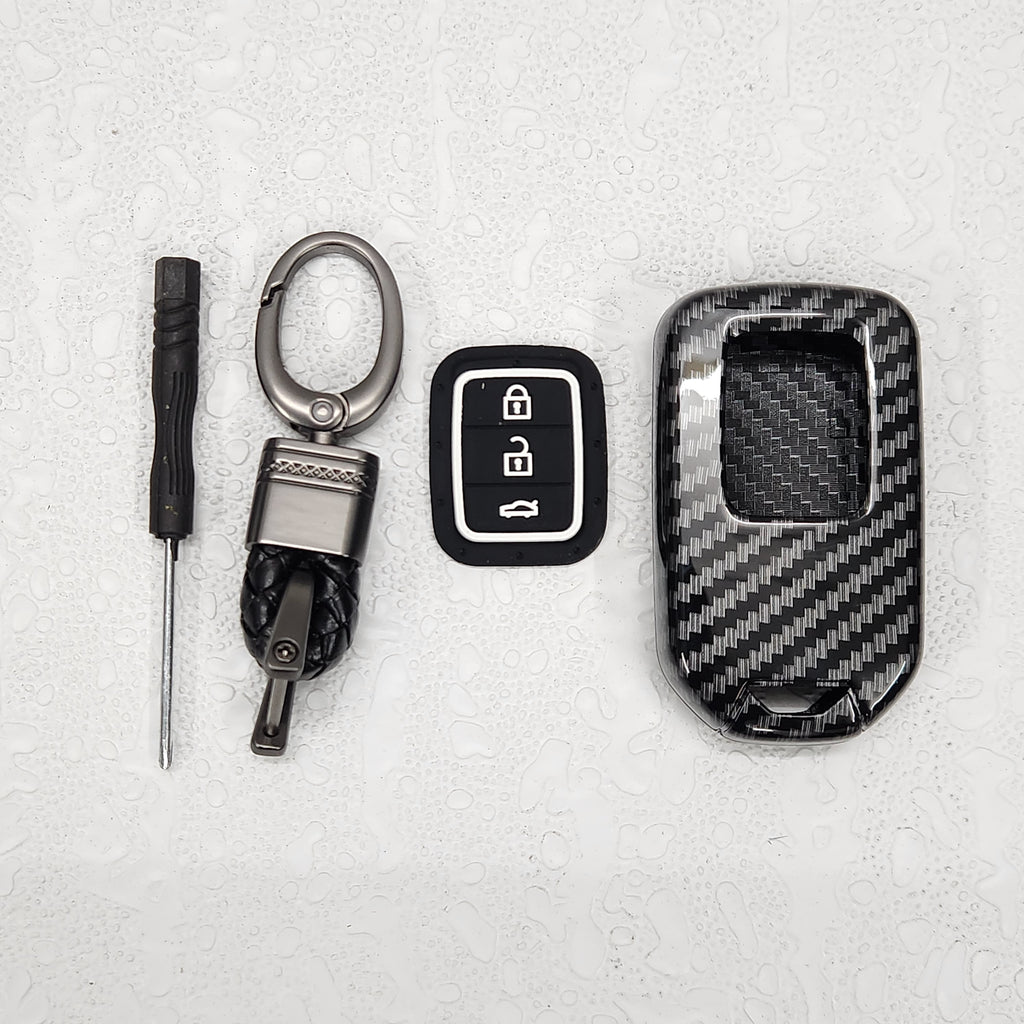 Honda 3 Button Remote Key Carbon Abs Keycase with Chain