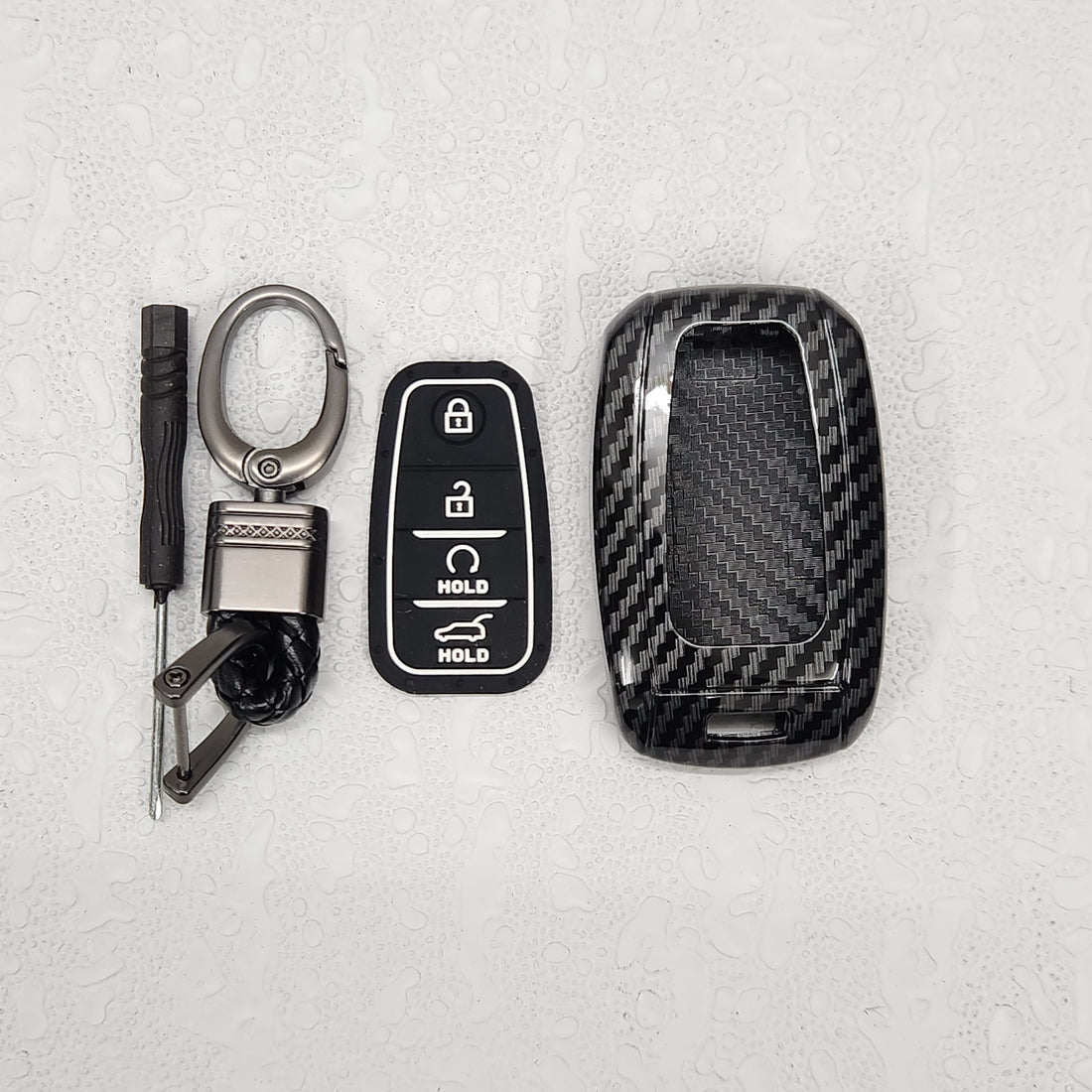 Kia (Seltos/Sonet) 4 Button Remote Key Carbon Abs Keycase with Chain
