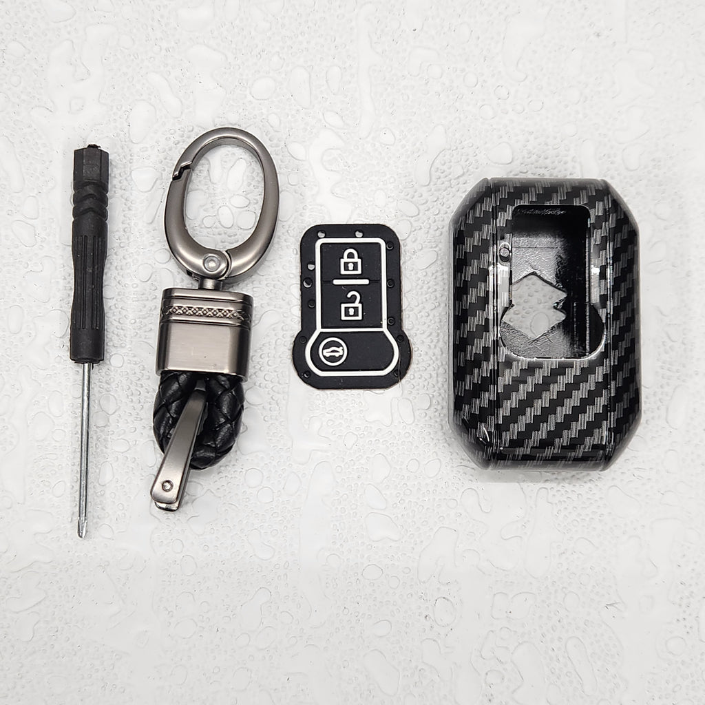 Suzuki 3 Button Key 2.0 (Baleno, Brezza, S Cross, Swift, Ignis) Carbon Abs Keycase with Chain