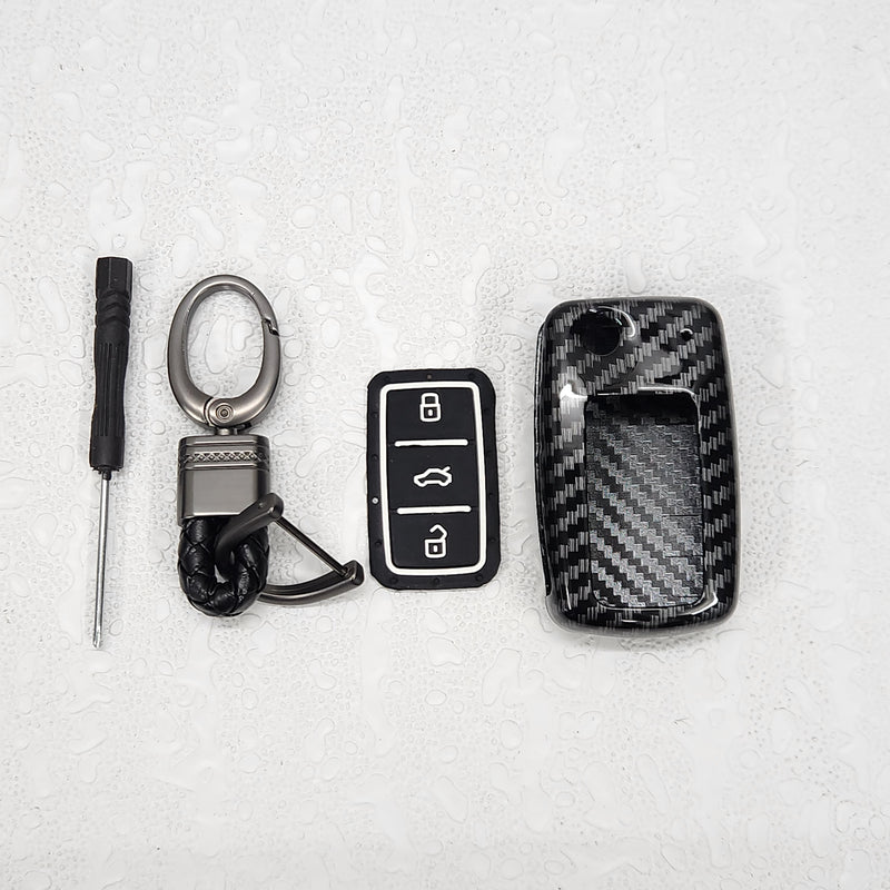 Skoda/Volkswagen Old Flip Key Carbon Abs Keycase with Chain