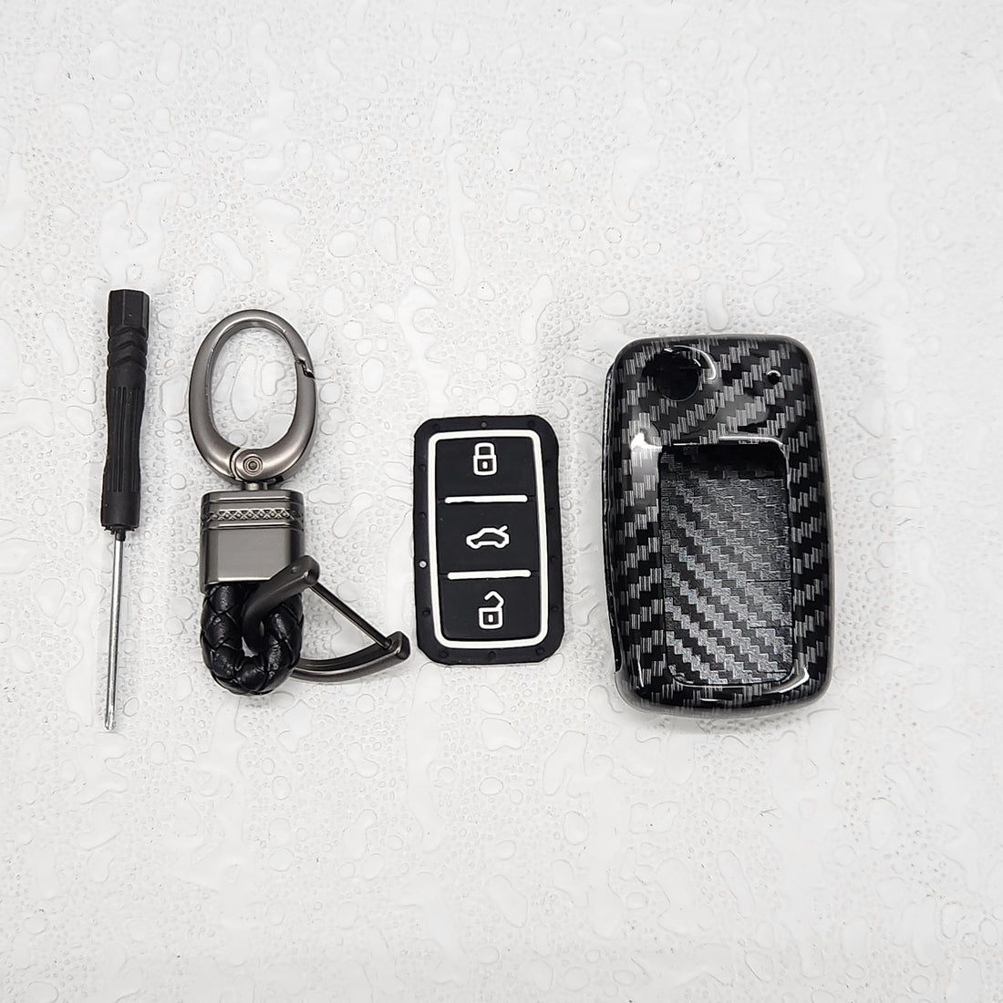 Skoda/Volkswagen Old Flip Key Carbon Abs Keycase with Chain