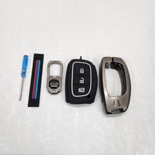 Load image into Gallery viewer, Hyundai Creta/i20/Venue/Aura (3 Button Keyless Push Button Key) Premium Metal Alloy Keycase with Holder &amp; Rope Chain