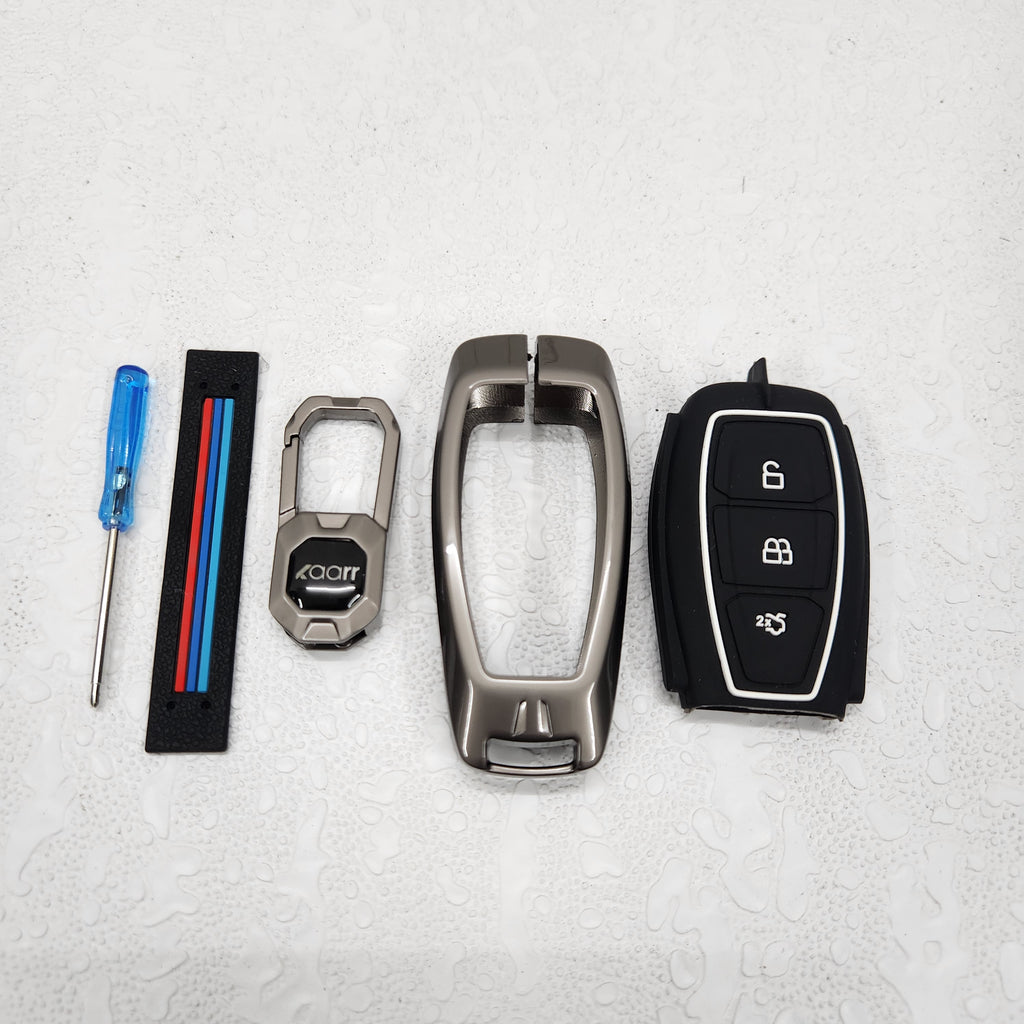Ford Ecosport Push Button Remote Key Premium Metal Alloy Keycase with Holder & Rope Chain