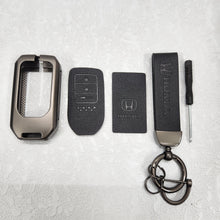Load image into Gallery viewer, Honda 3 Button (Keyless Remote Key) Metal Alloy Leather Keycase with Holder &amp; Rope Chain