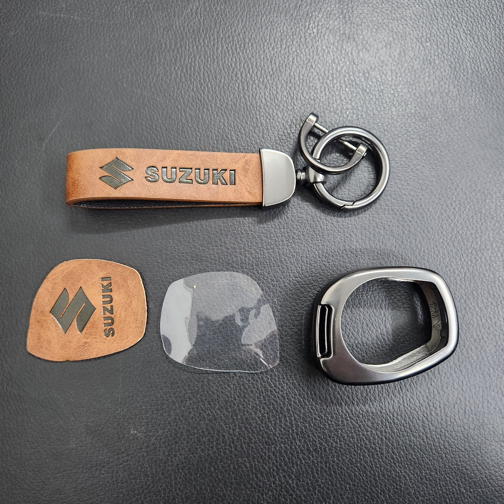 Suzuki Old Key Metal Alloy Leather Keycase with Holder & Rope Chain