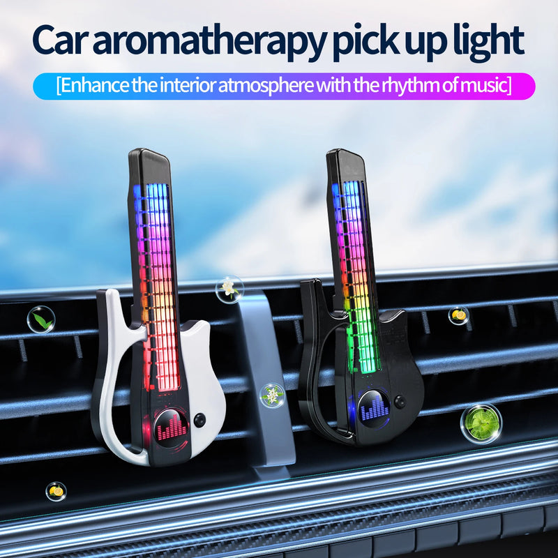 Auto Air Vent Guitar Shape RGB Sound Pickup Light Music Sync LED Ambient Car Interior Lamp