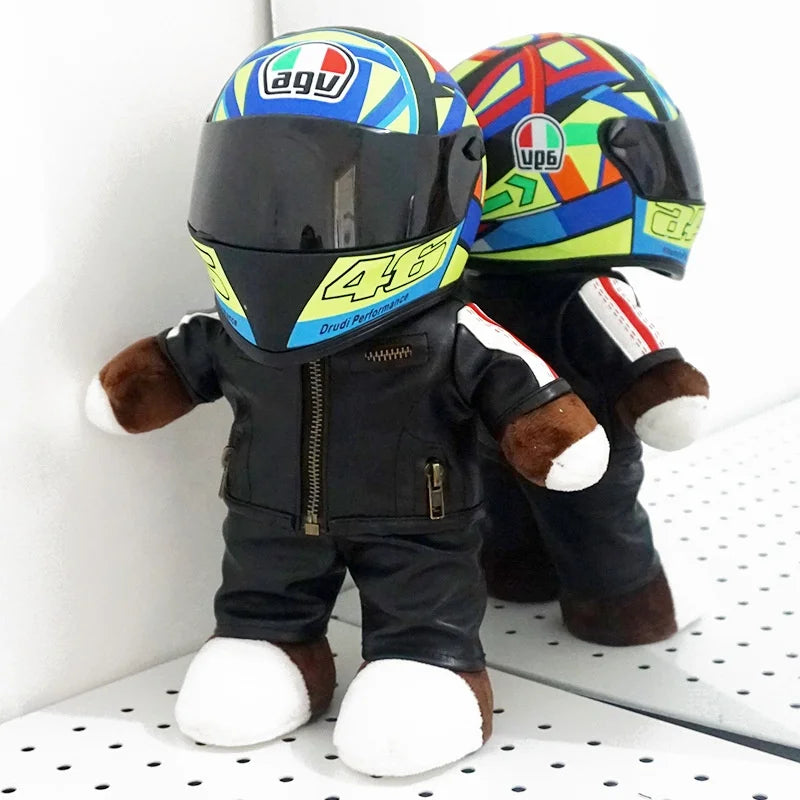 30CM Super Cool Motorcycle Bear Doll Locomotive Teddy Bear Mini Helmet Bear