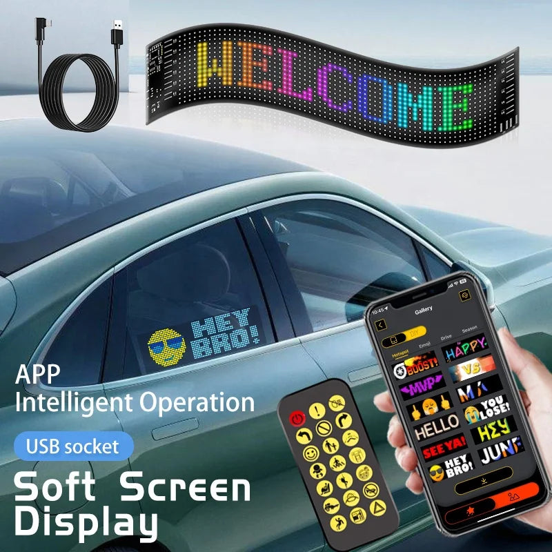 5V Programmable RGB LED Matrix Pixel Panel Flexible Advertising RGB Scroll Message Board for Car Rear Window