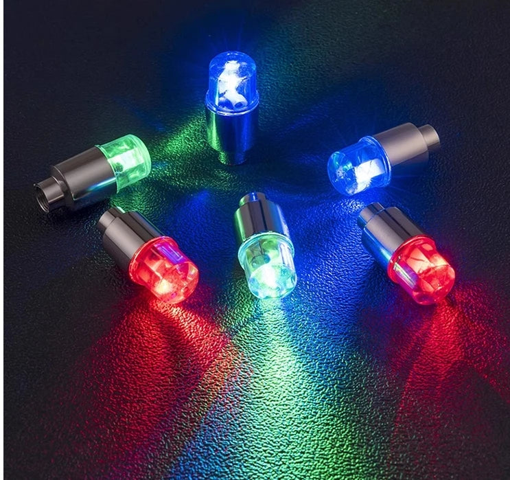 4 Pcs Set Glowing Tyre Valve Cover Red/Blue/Green Changing Color Light Glowing at Night Battery Included