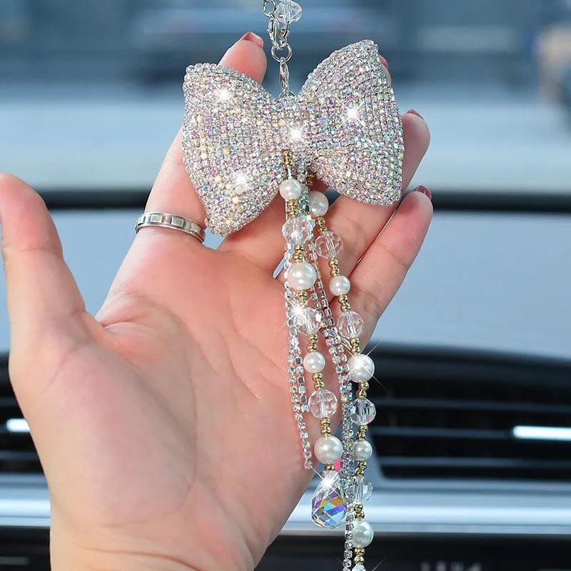 Tassel Crystal Diamond Bow Mirror Hanging