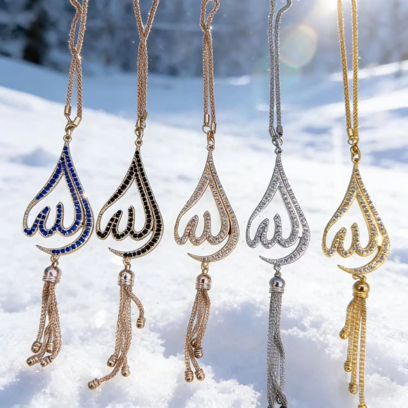 Handmade Islamic Car Hanging, Metal Teardrop Rhinestone Rearview Mirror Ornament