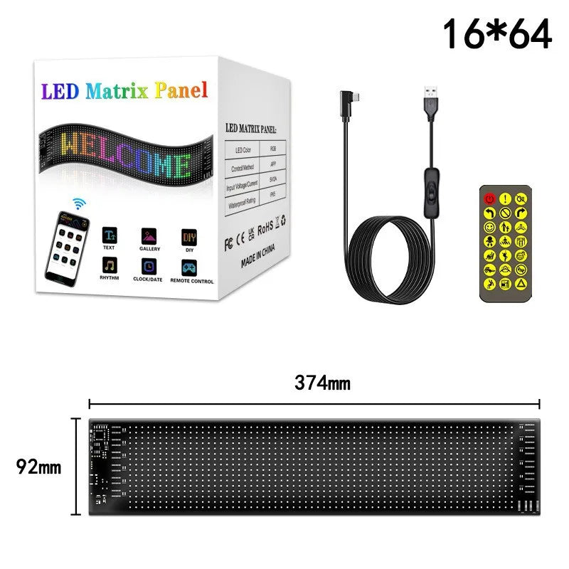 5V Programmable RGB LED Matrix Pixel Panel Flexible Advertising RGB Scroll Message Board for Car Rear Window