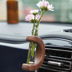 Black Walnut Wood Car Flower Vase Holder Ornaments Wooden Vent Clip 2 Pcs Set