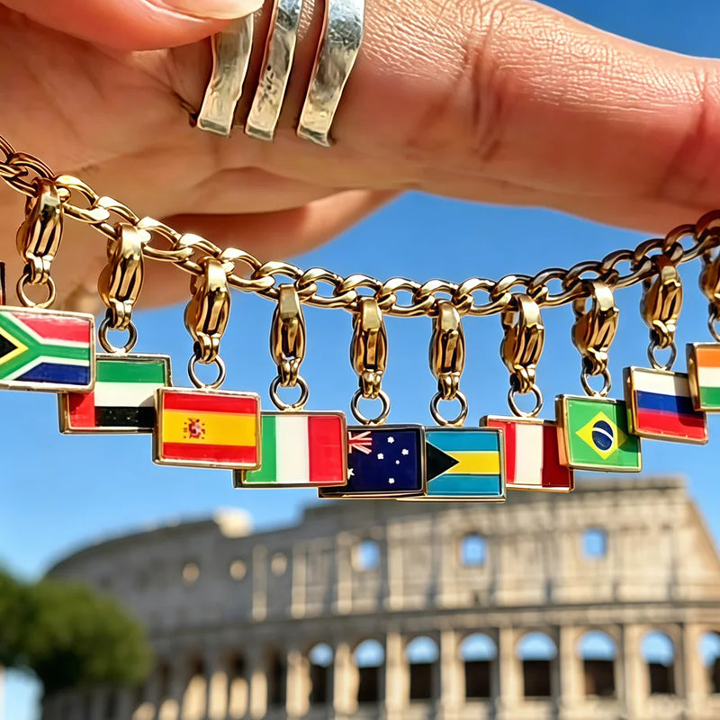 Country Flag Charms Stainless Steel Gold Plated