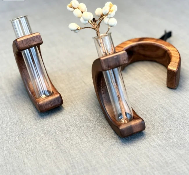 Black Walnut Wood Car Flower Vase Holder Ornaments Wooden Vent Clip 2 Pcs Set