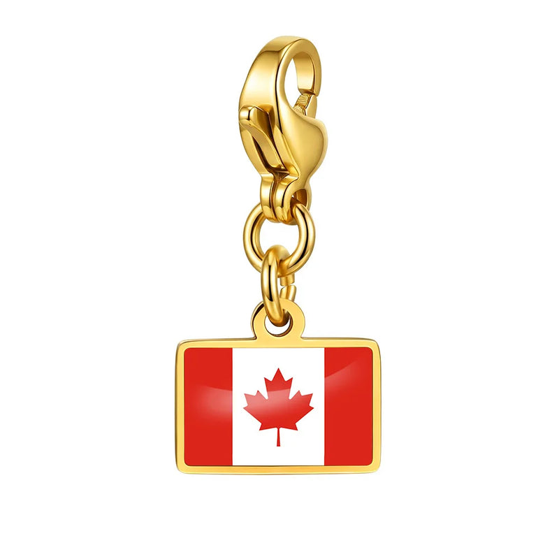 Country Flag Charms Stainless Steel Gold Plated
