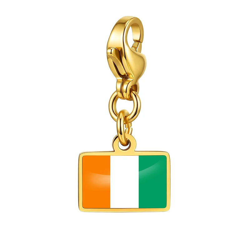 Country Flag Charms Stainless Steel Gold Plated