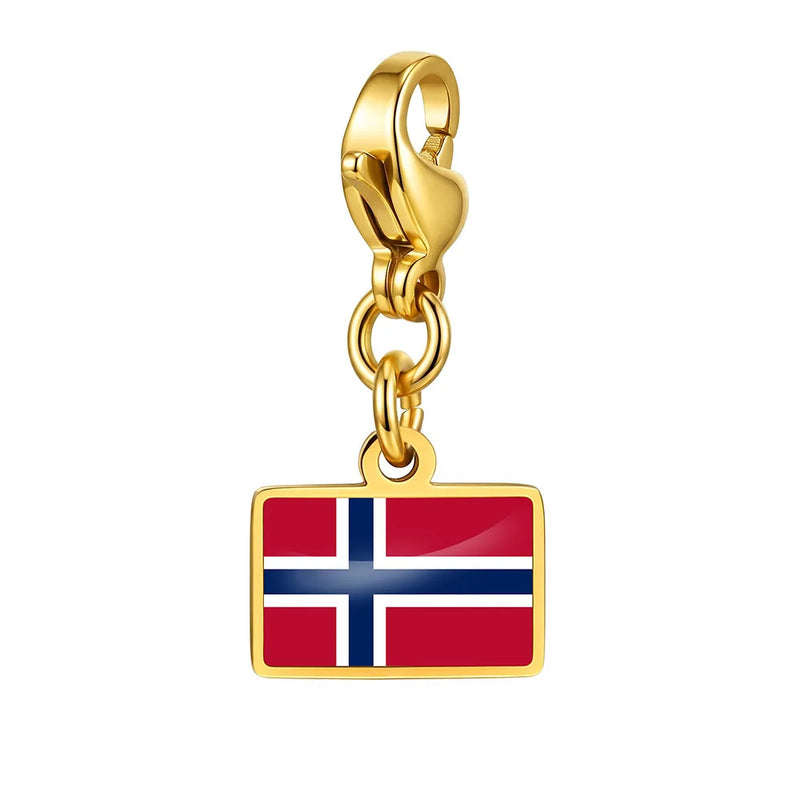 Country Flag Charms Stainless Steel Gold Plated