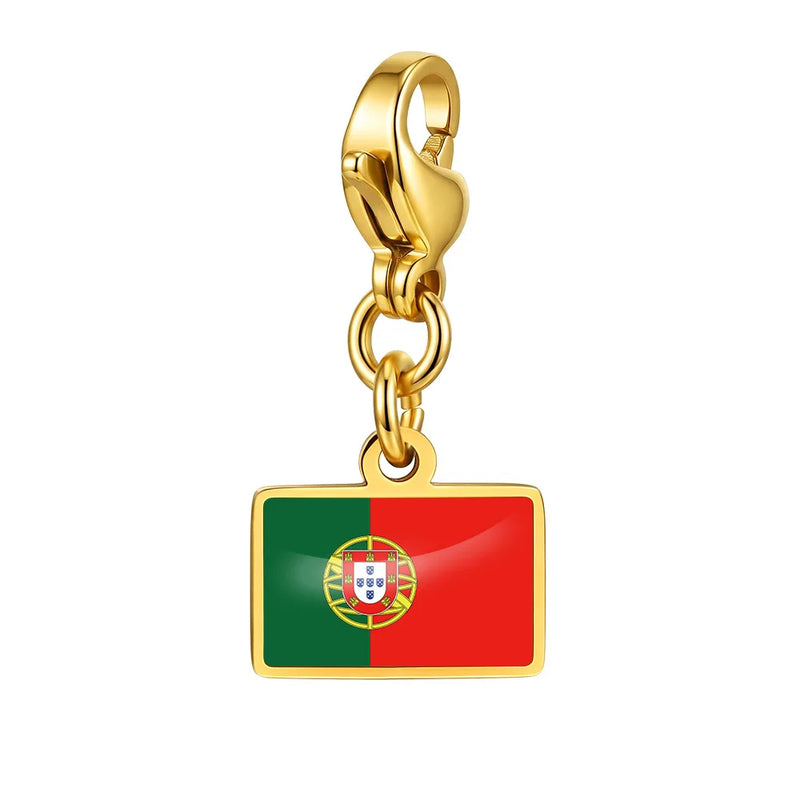 Country Flag Charms Stainless Steel Gold Plated