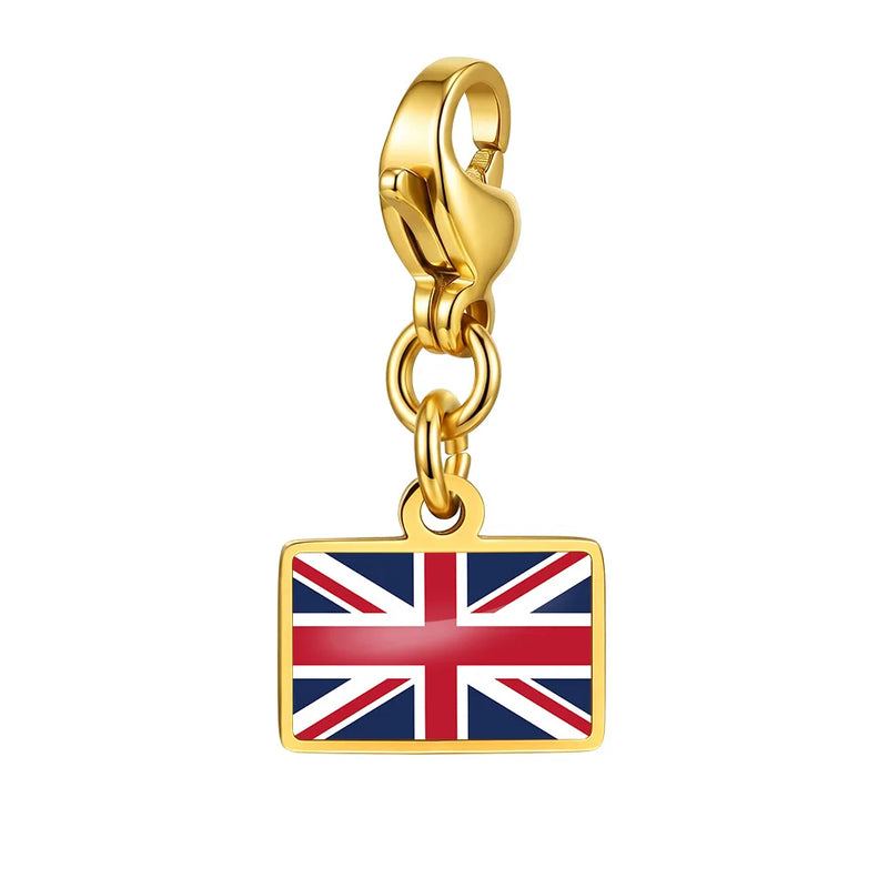 Country Flag Charms Stainless Steel Gold Plated