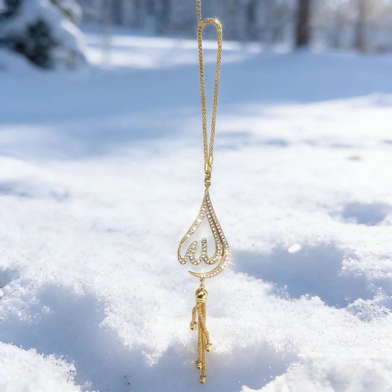 Handmade Islamic Car Hanging, Metal Teardrop Rhinestone Rearview Mirror Ornament