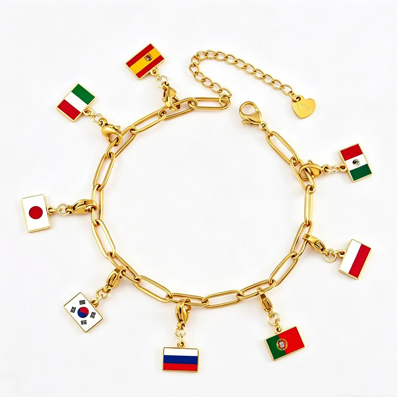 Country Flag Charms Stainless Steel Gold Plated