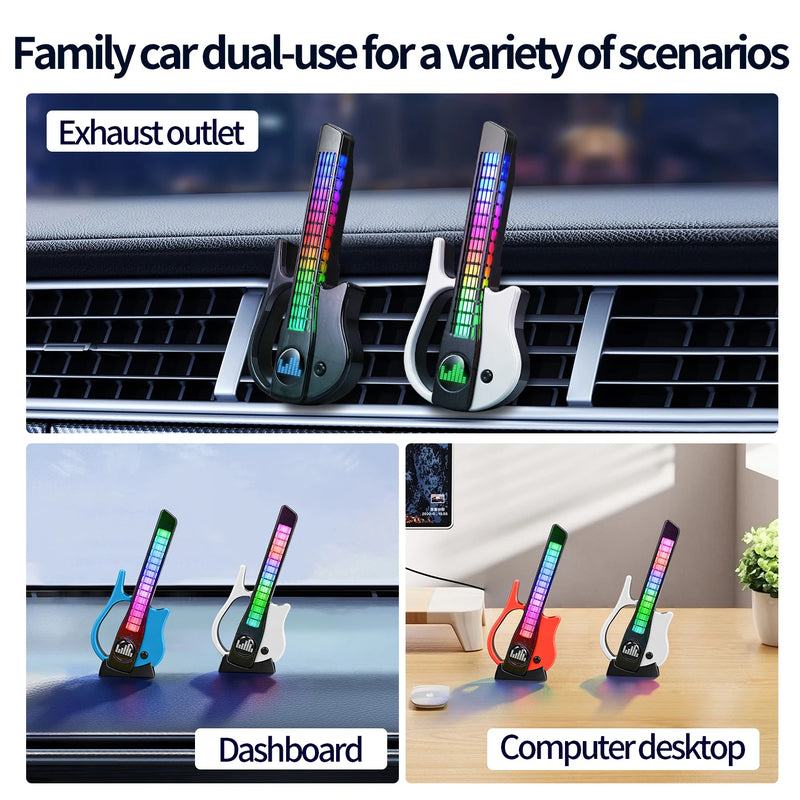 Auto Air Vent Guitar Shape RGB Sound Pickup Light Music Sync LED Ambient Car Interior Lamp