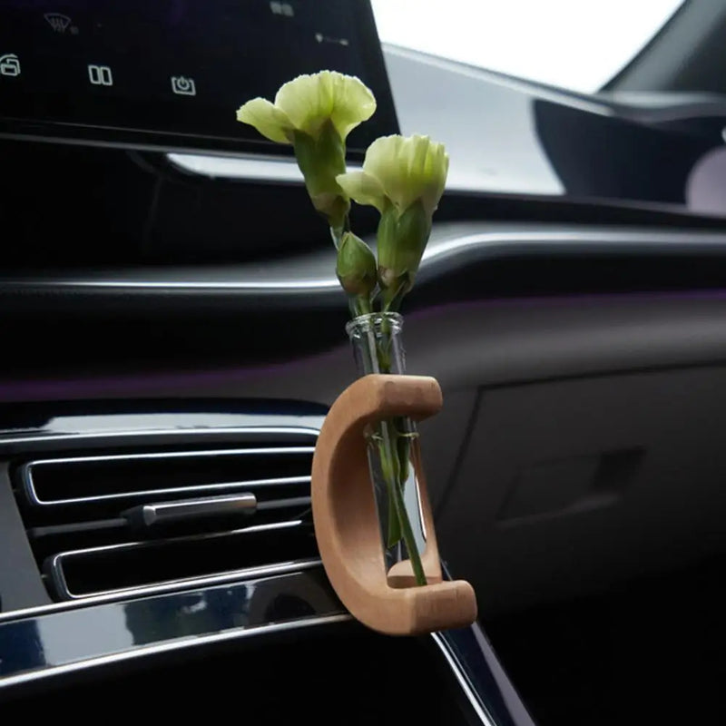 Black Walnut Wood Car Flower Vase Holder Ornaments Wooden Vent Clip 2 Pcs Set