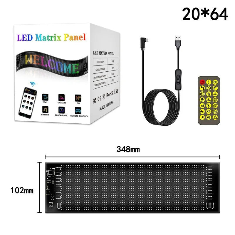 5V Programmable RGB LED Matrix Pixel Panel Flexible Advertising RGB Scroll Message Board for Car Rear Window