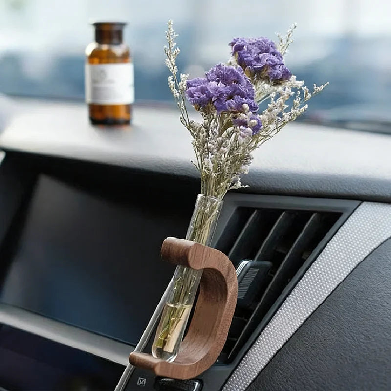 Black Walnut Wood Car Flower Vase Holder Ornaments Wooden Vent Clip 2 Pcs Set