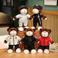 30CM Super Cool Motorcycle Bear Doll Locomotive Teddy Bear Mini Helmet Bear